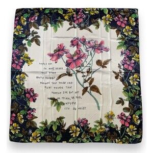 Pink Flowers Silk Scarf Unisex Vtg Beige Green Headscarf Tied 35 X 35 In Gift